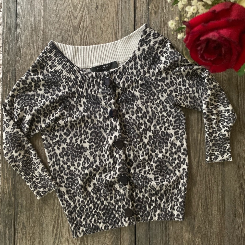 Nine West Petite Cheetah Print Cardigan